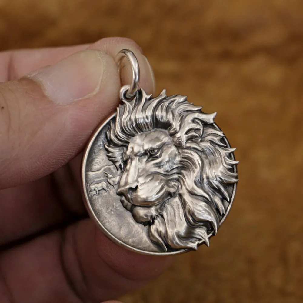 Handmade Sterling Silver Lion Pendant for Men