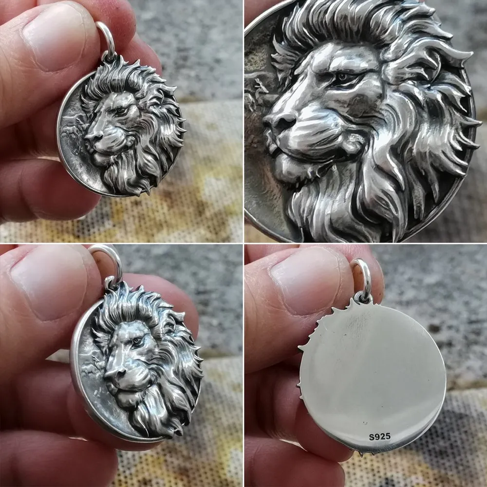 Handmade Sterling Silver Lion Pendant for Men