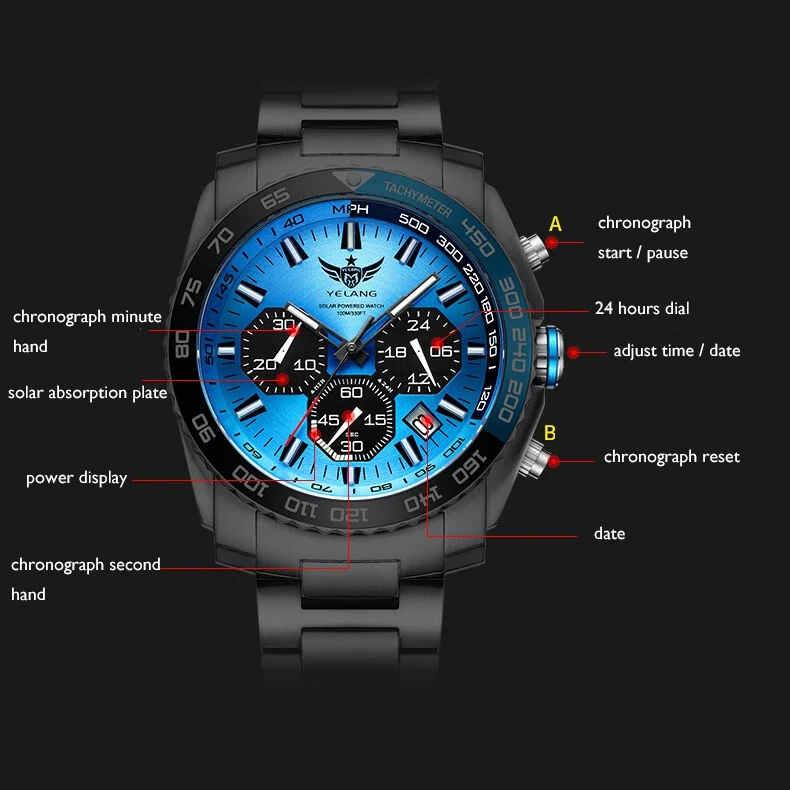 Yelang Watches Eco-Drive Solar T100 Luminous