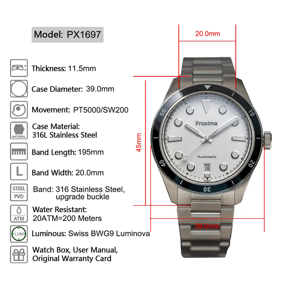 Proxima PX1697 39mm Men's Automatic Mechanical Watch