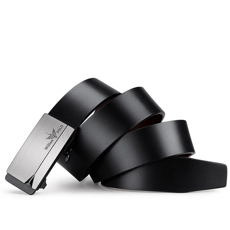 William Polo Men's Leather Belt with Solid Buckle