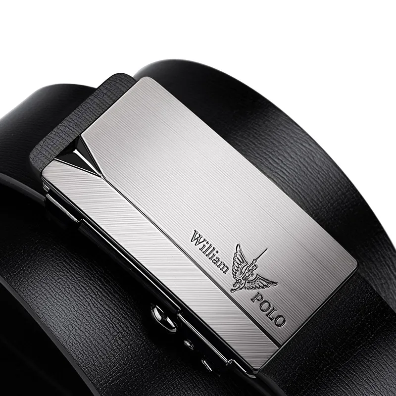 William Polo Men's Leather Belt with Solid Buckle