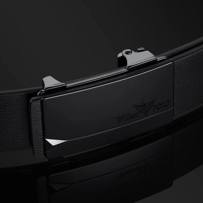 William Polo Men's Leather Belt with Solid Buckle