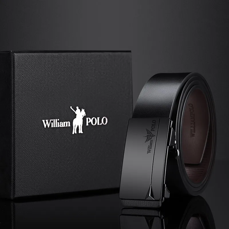 William Polo Men's Leather Belt with Solid Buckle