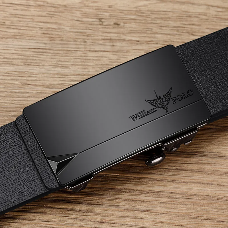 William Polo Men's Leather Belt with Solid Buckle