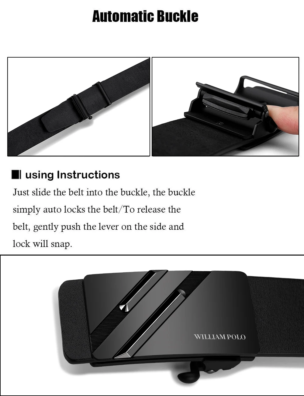 William POLO Men's Automatic Buckle Belt No Holes