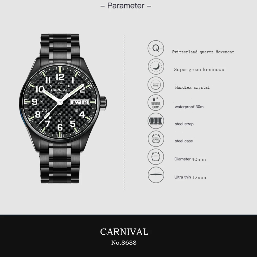 CARNIVAL Quartz Watch with Stainless Steel Band
