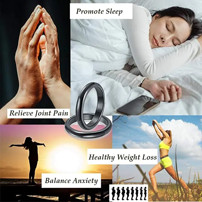 Natural Hematite Rings Black Couple Stone Anxiety Relief