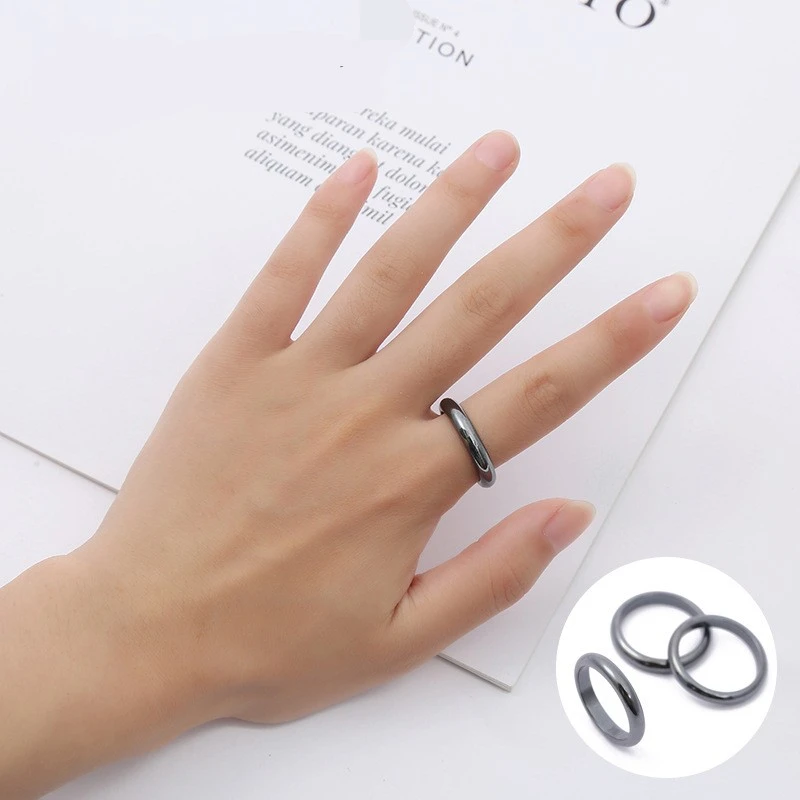 Natural Hematite Rings Black Couple Stone Anxiety Relief