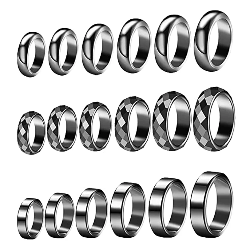 Natural Hematite Rings Black Couple Stone Anxiety Relief