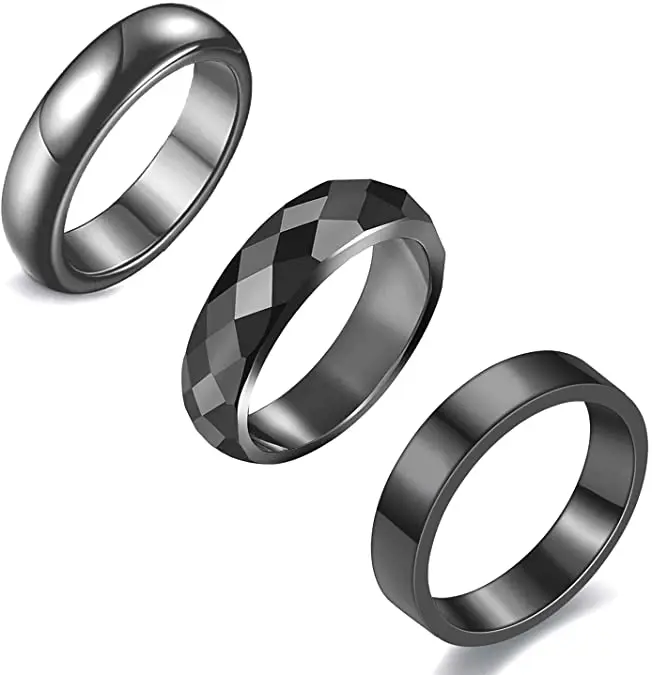Natural Hematite Rings Black Couple Stone Anxiety Relief