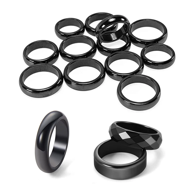 Natural Hematite Rings Black Couple Stone Anxiety Relief