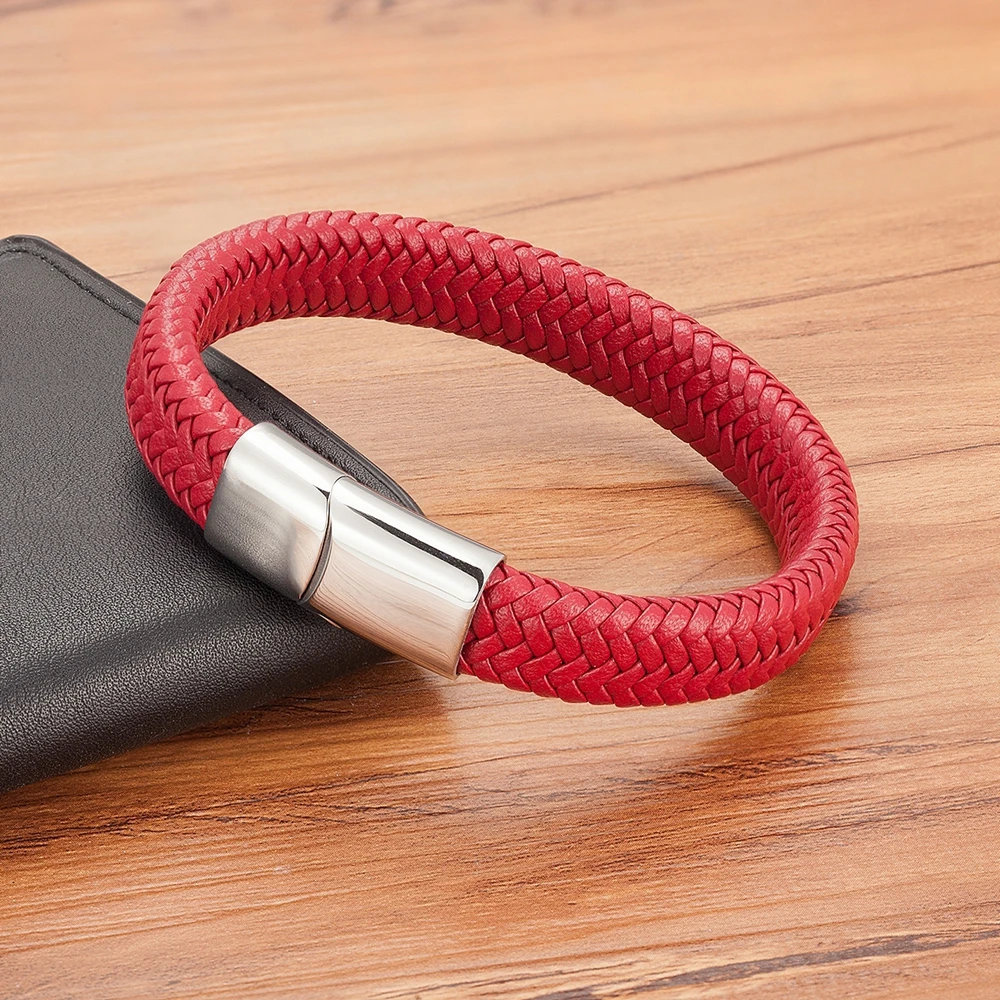 Genuine Leather Bracelet Stainless Steel Magnetic Clasp