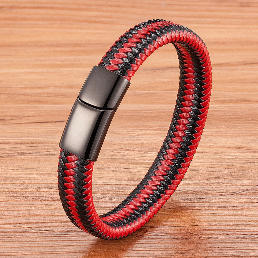 Genuine Leather Bracelet Stainless Steel Magnetic Clasp