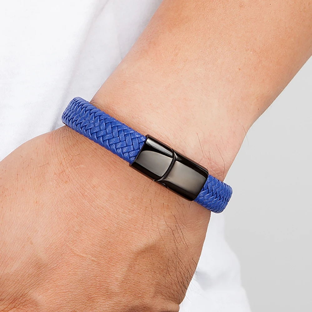 Genuine Leather Bracelet Stainless Steel Magnetic Clasp