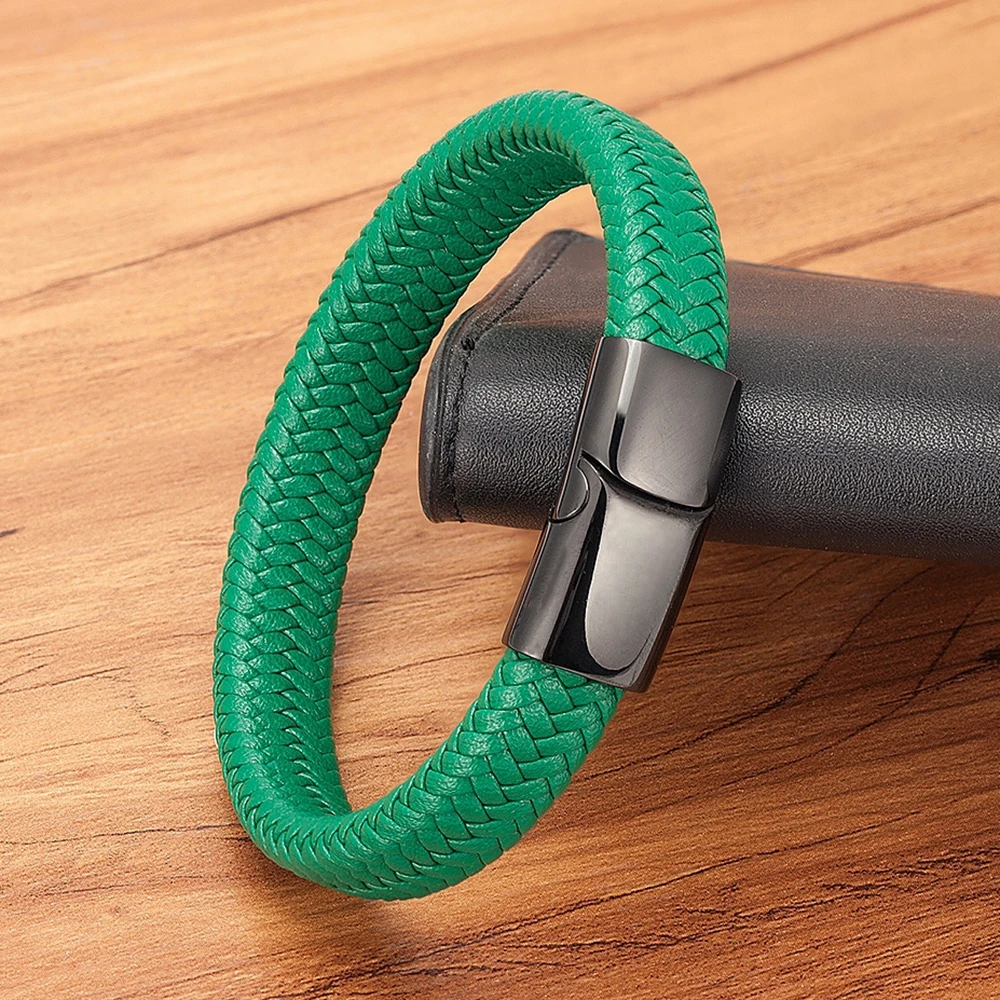 Genuine Leather Bracelet Stainless Steel Magnetic Clasp