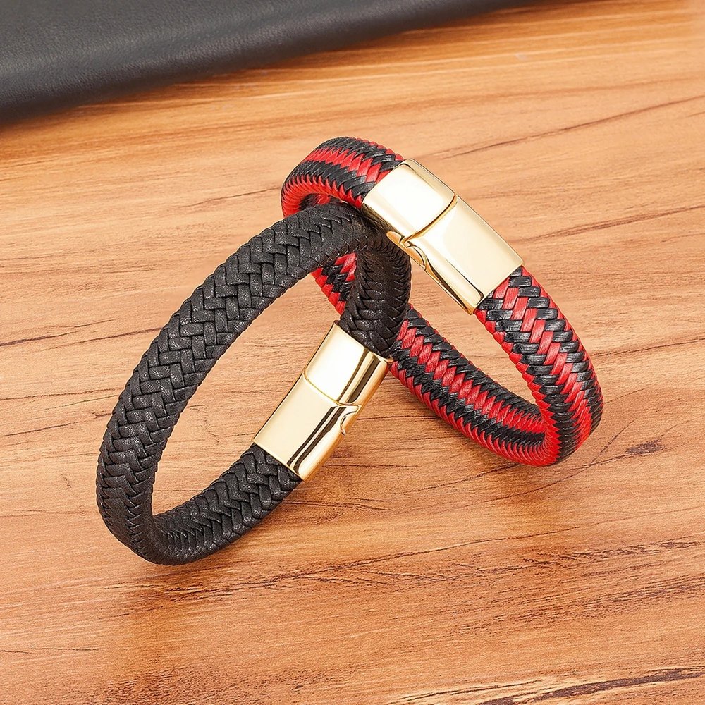 Genuine Leather Bracelet Stainless Steel Magnetic Clasp
