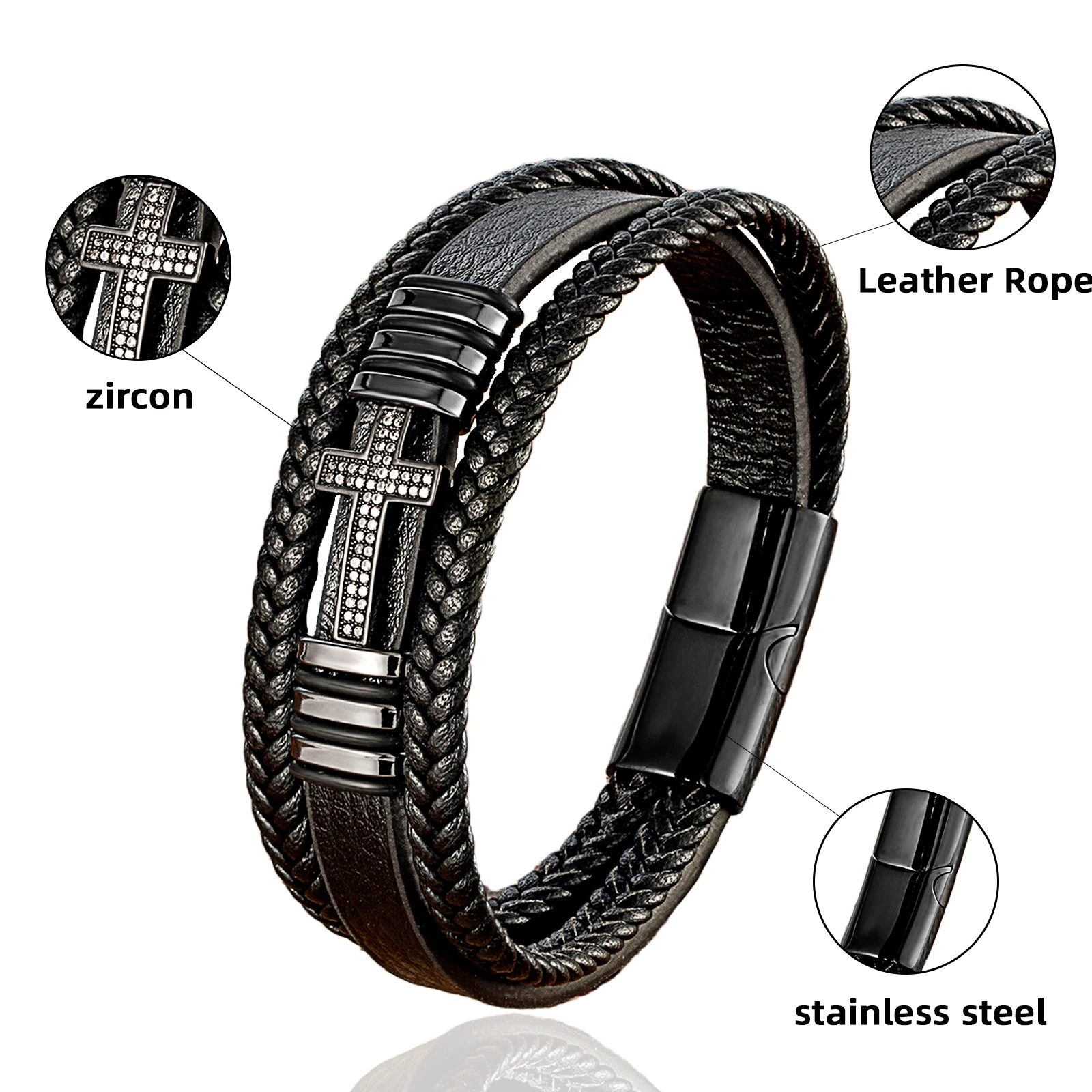Vintage Men's Cross Leather Bracelet