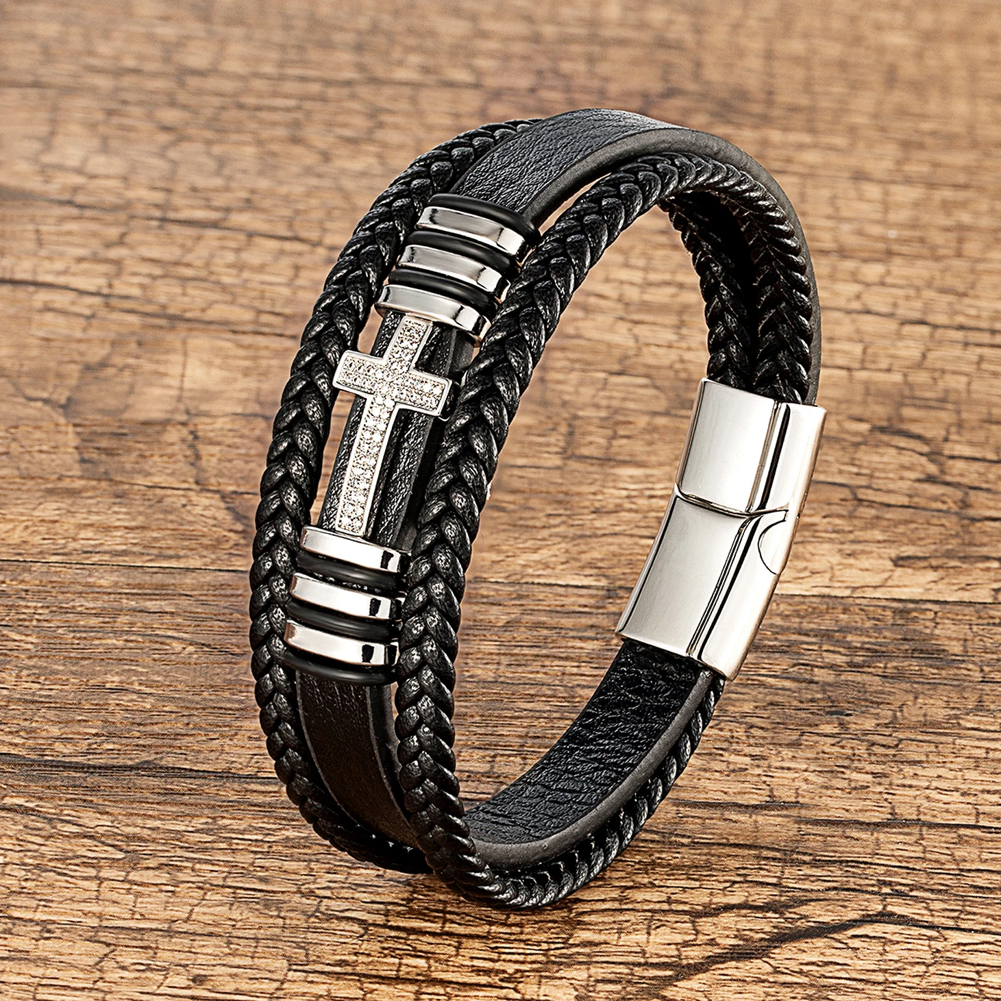 Vintage Men's Cross Leather Bracelet