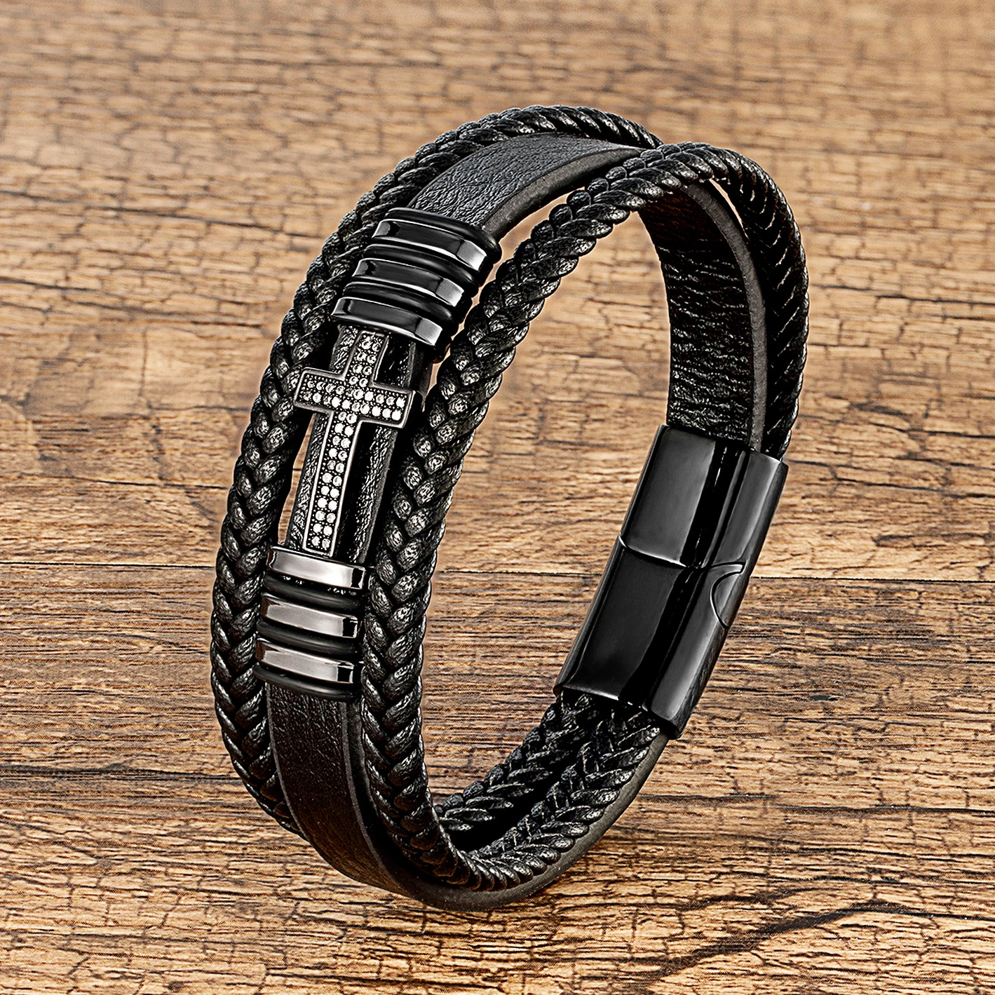 Vintage Men's Cross Leather Bracelet