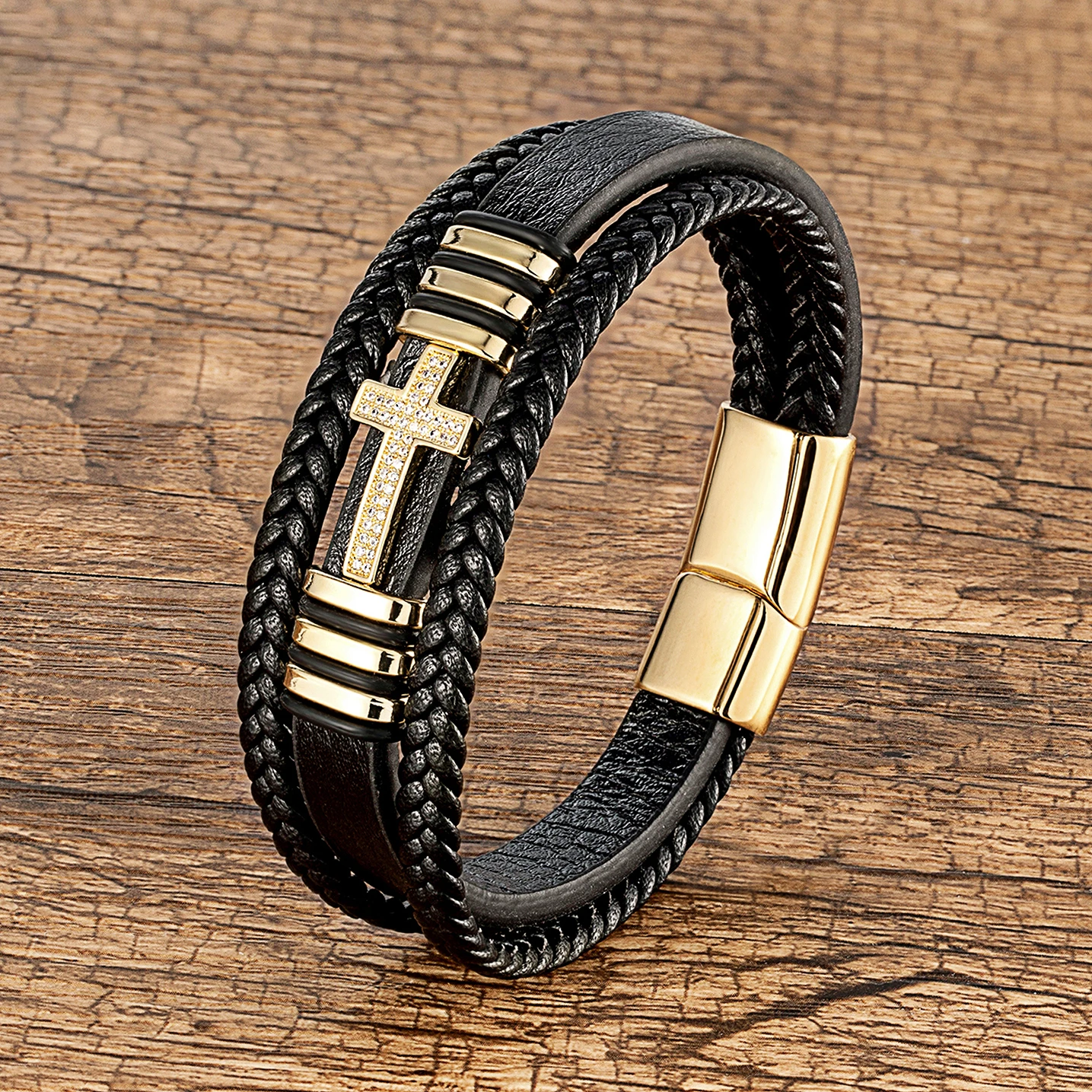 Vintage Men's Cross Leather Bracelet