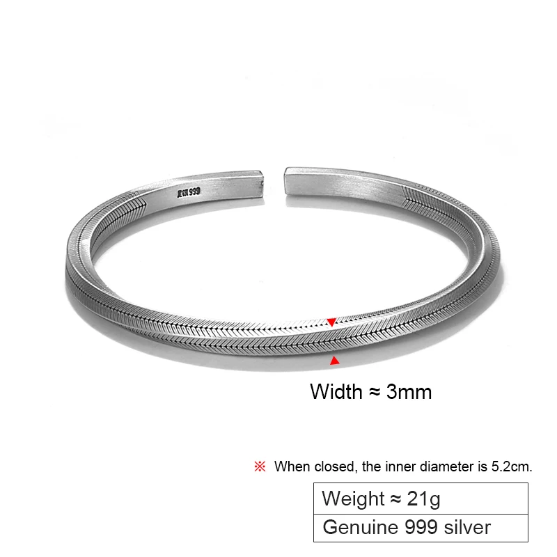 Silver Mobius Cuff Bracelet with Fish Bone Grain Design