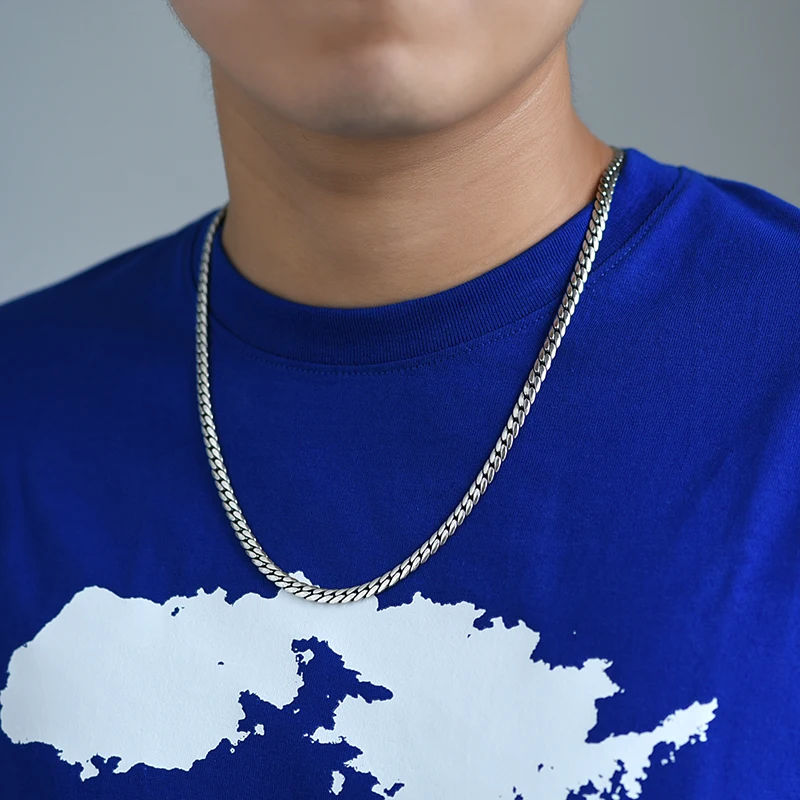 Retro Snake Bone Chain Men's Necklace Solid S925 Silver