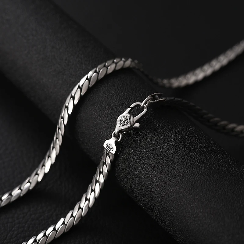 Retro Snake Bone Chain Men's Necklace Solid S925 Silver