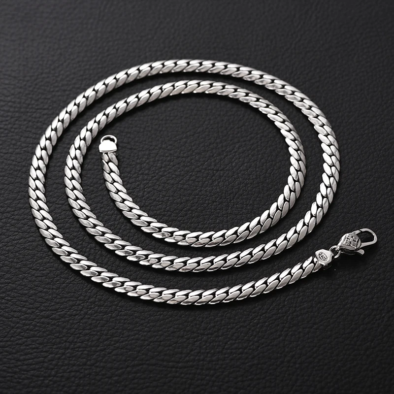 Retro Snake Bone Chain Men's Necklace Solid S925 Silver
