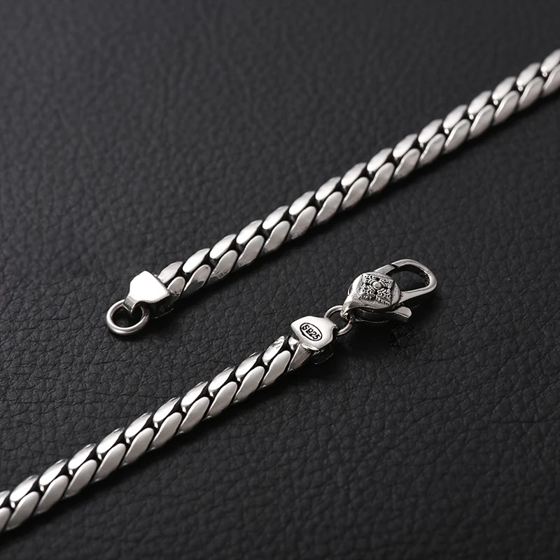 Retro Snake Bone Chain Men's Necklace Solid S925 Silver