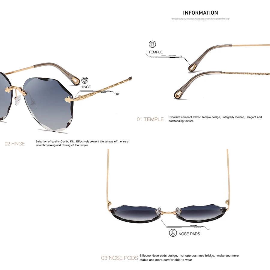 Rimless Sunglasses with Diamond Cut Lenses