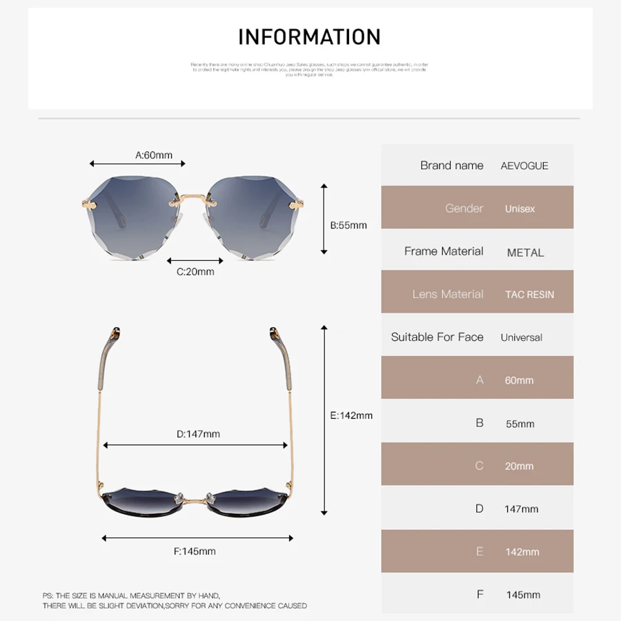 Rimless Sunglasses with Diamond Cut Lenses