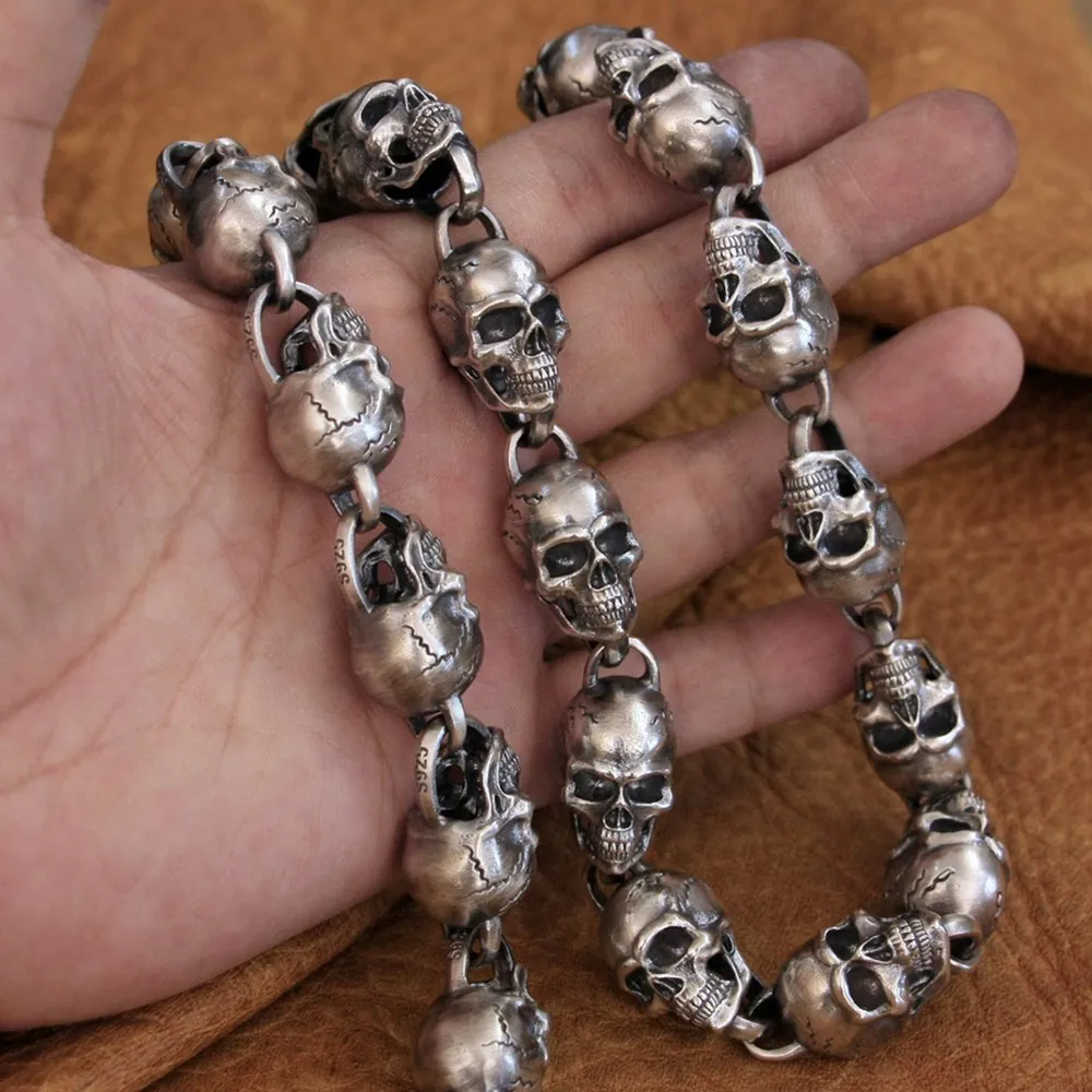 925 Sterling Silver Extra Big Skulls Necklace