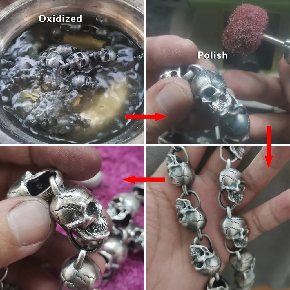 925 Sterling Silver Extra Big Skulls Necklace