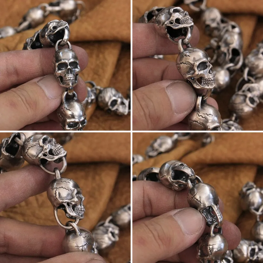925 Sterling Silver Extra Big Skulls Necklace