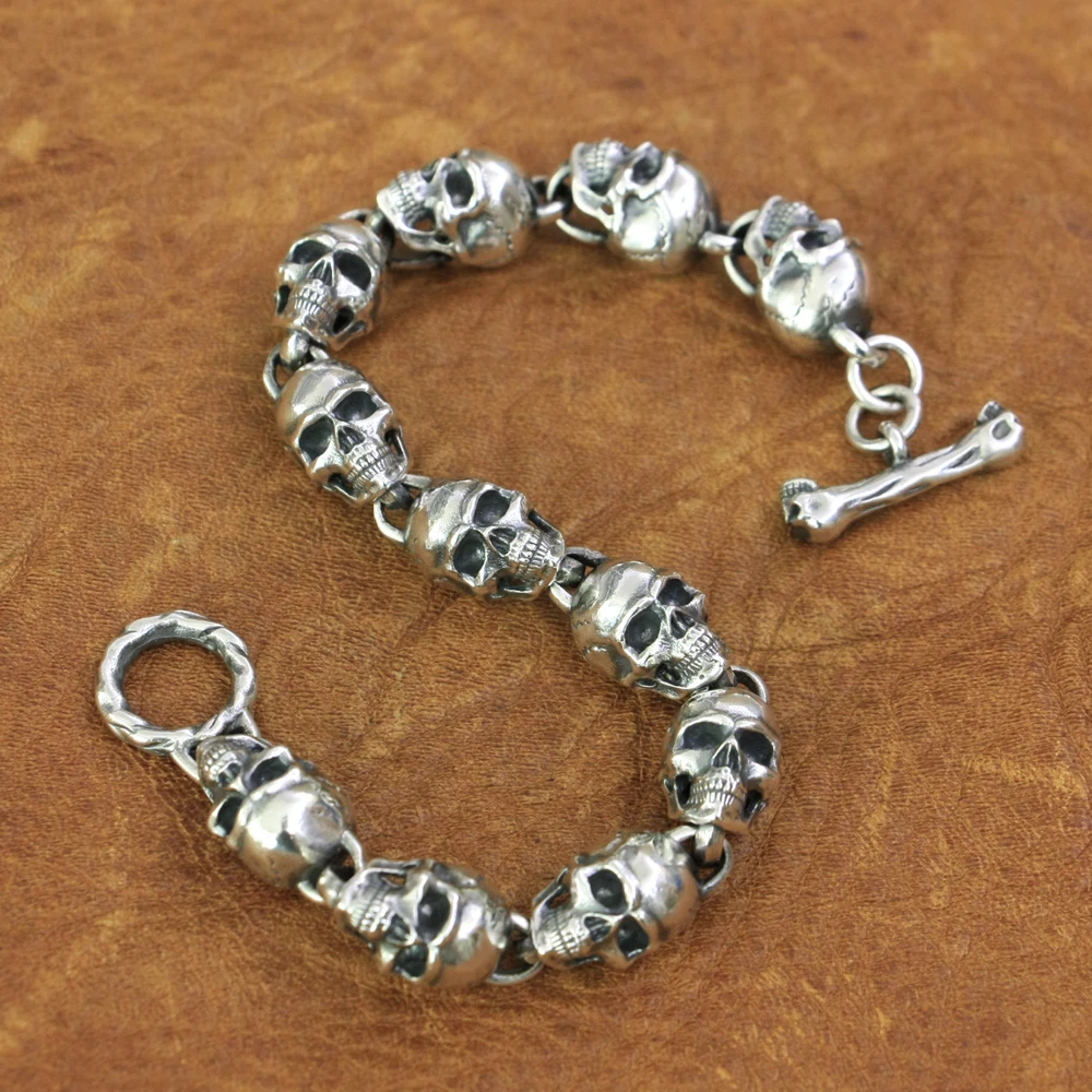Big 925 Sterling Silver Skulls Chain Bracelet