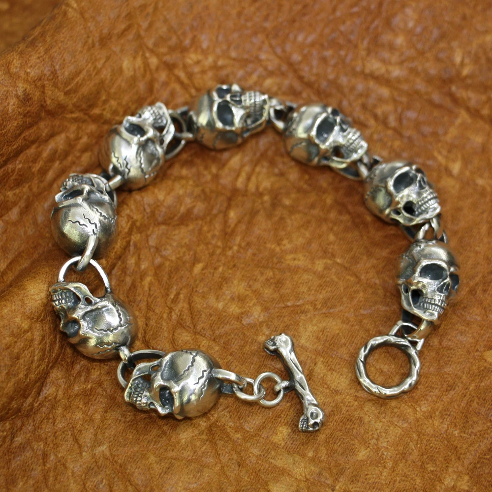 EXTRA BIG Skulls Chain Bracelet in 925 Sterling Silver