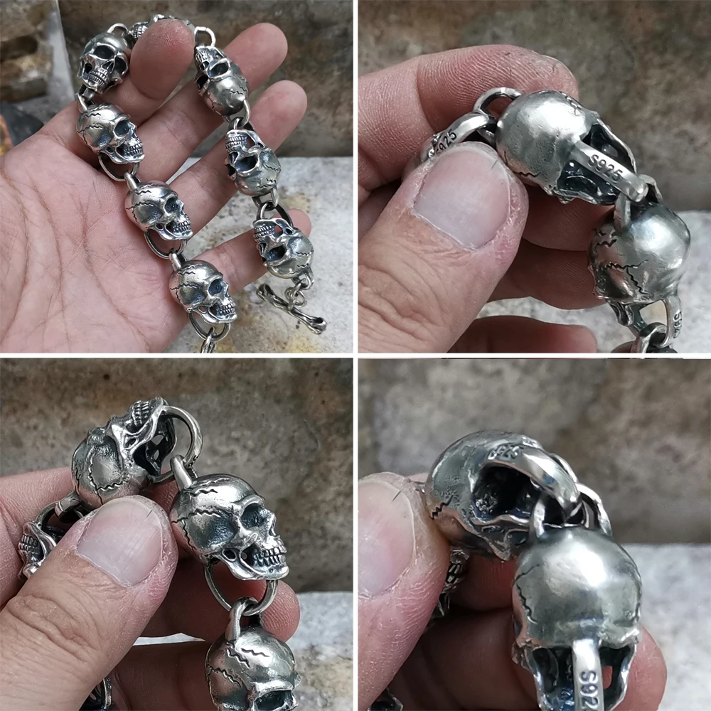 EXTRA BIG Skulls Chain Bracelet in 925 Sterling Silver