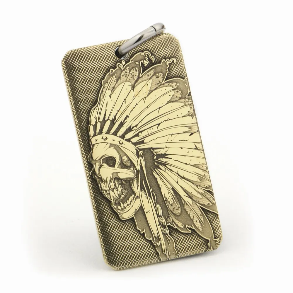 Brass Indian Chief Skull Biker Punk Pendant