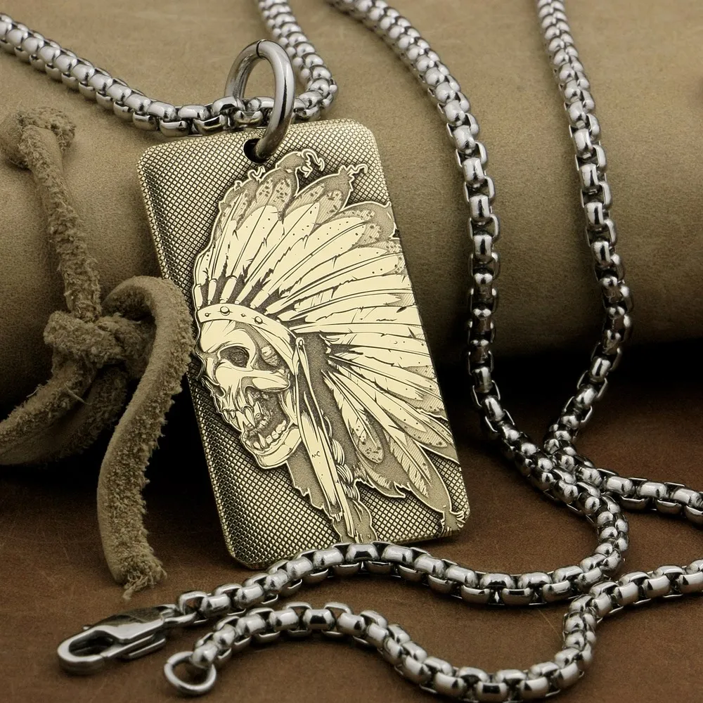 Brass Indian Chief Skull Biker Punk Pendant