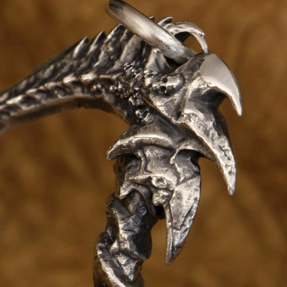 925 Sterling Silver Grim Reaper Skull Sickle Pendant