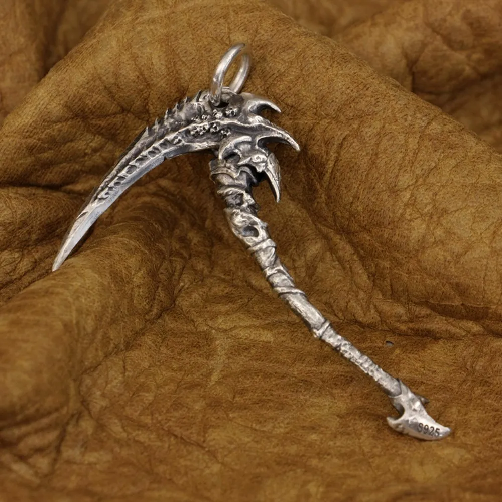 925 Sterling Silver Grim Reaper Skull Sickle Pendant