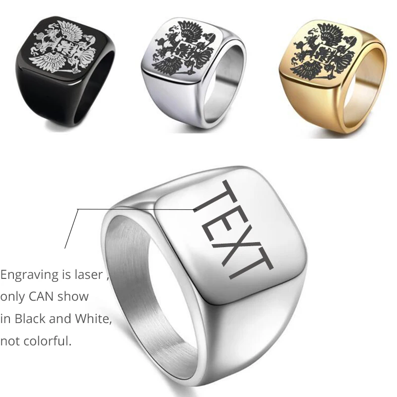 Custom Photo Ring Stainless Steel Mens Signet Rings