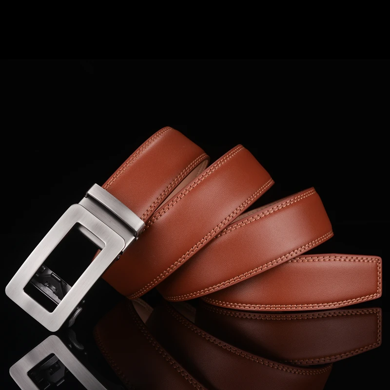 Brown Men's Leather Belt with Automatic Buckle