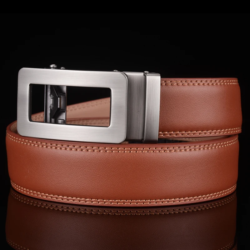 Brown Men's Leather Belt with Automatic Buckle