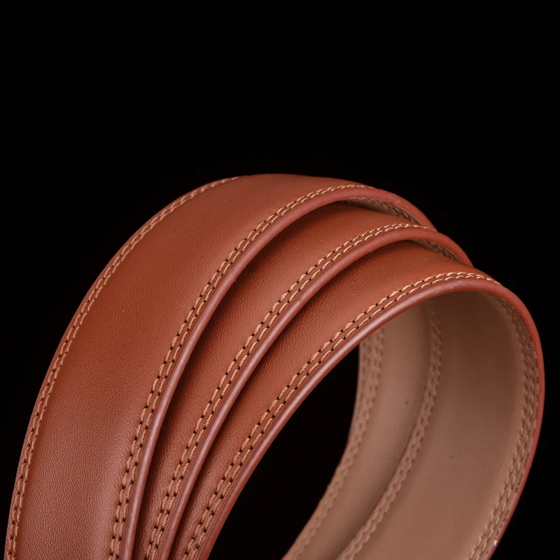 Brown Men's Leather Belt with Automatic Buckle