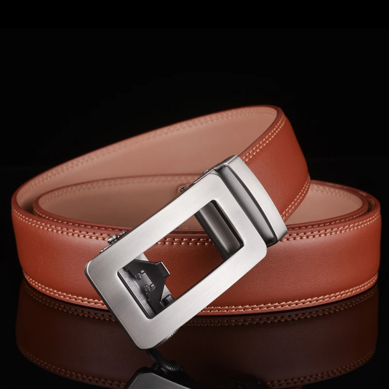 Brown Men's Leather Belt with Automatic Buckle