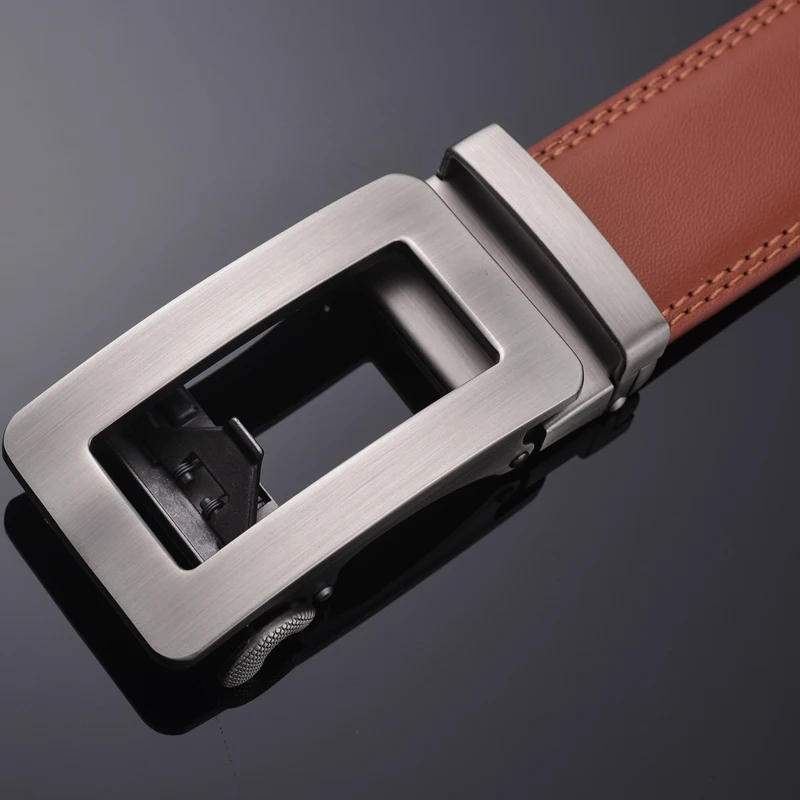 Brown Men's Leather Belt with Automatic Buckle