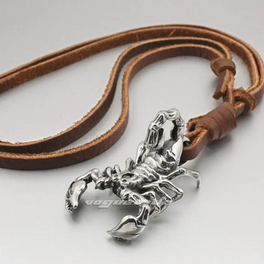 Stainless Steel Scorpion Pendant with Adjustable Leather Strap
