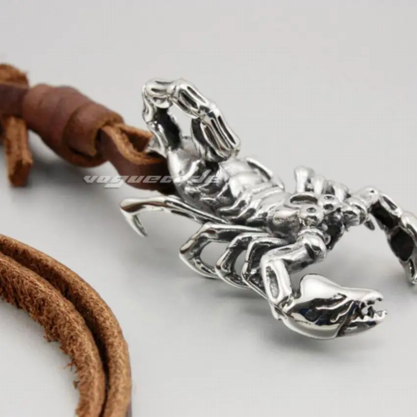 Stainless Steel Scorpion Pendant with Adjustable Leather Strap